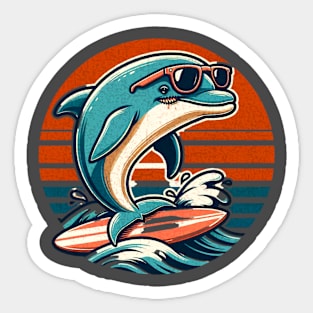 Retro Dolphin Surfer Sticker